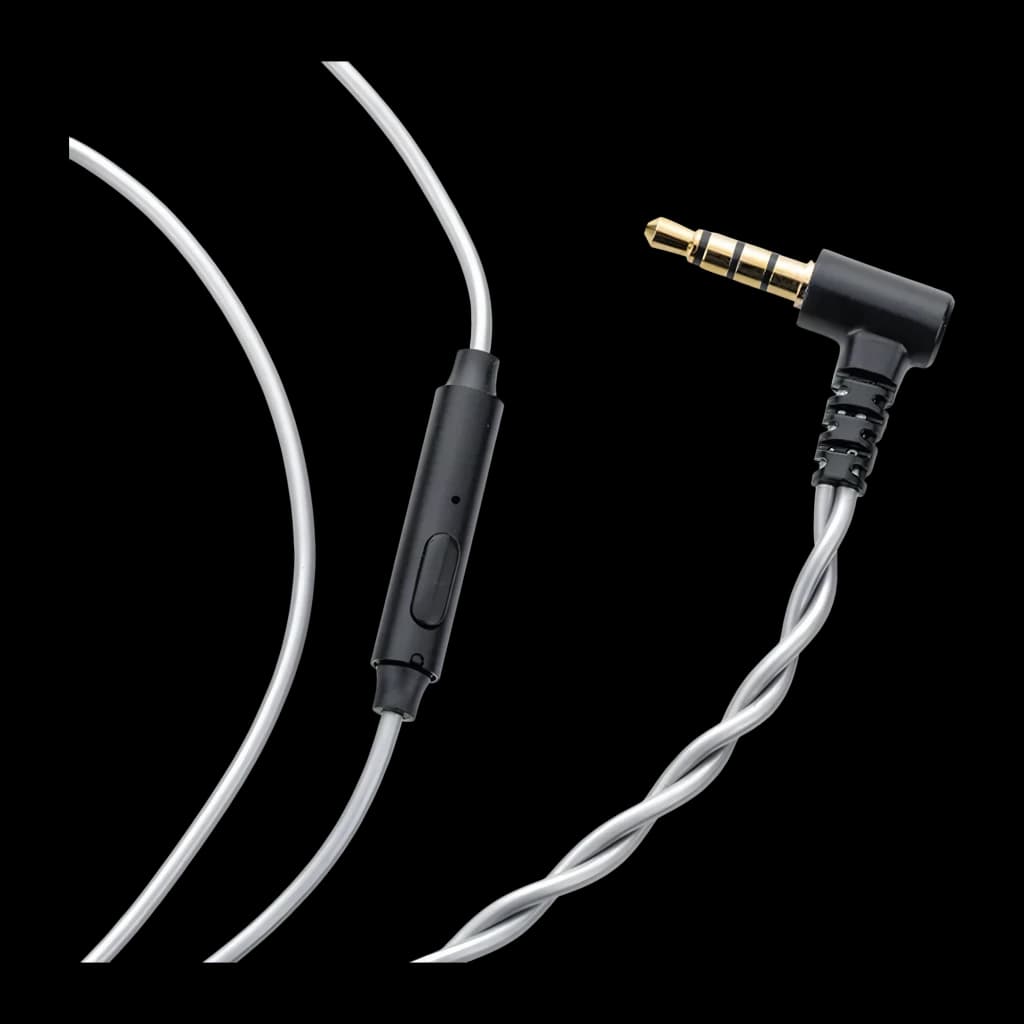 Cable Moondrop MC1 3.5 mm con micrófono, conector en L dorado, control en línea y cable trenzado plateado 2‑Pin de cobre OFC 4N