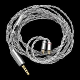 Câble audio tressé argenté 1,2 m avec micro, jack 3,5 mm plaqué or et connecteurs 2 broches 0,78 mm, repères rouge et gris, gaine transparente robuste
