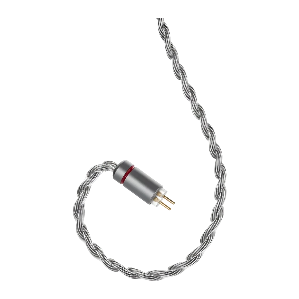 Cable Moondrop MC2 plateado trenzado, 1.2 m, con micrófono en línea, conector jack 3.5 mm dorado y dos pines 0.78 mm con marcadores rojo y gris - Ítem7