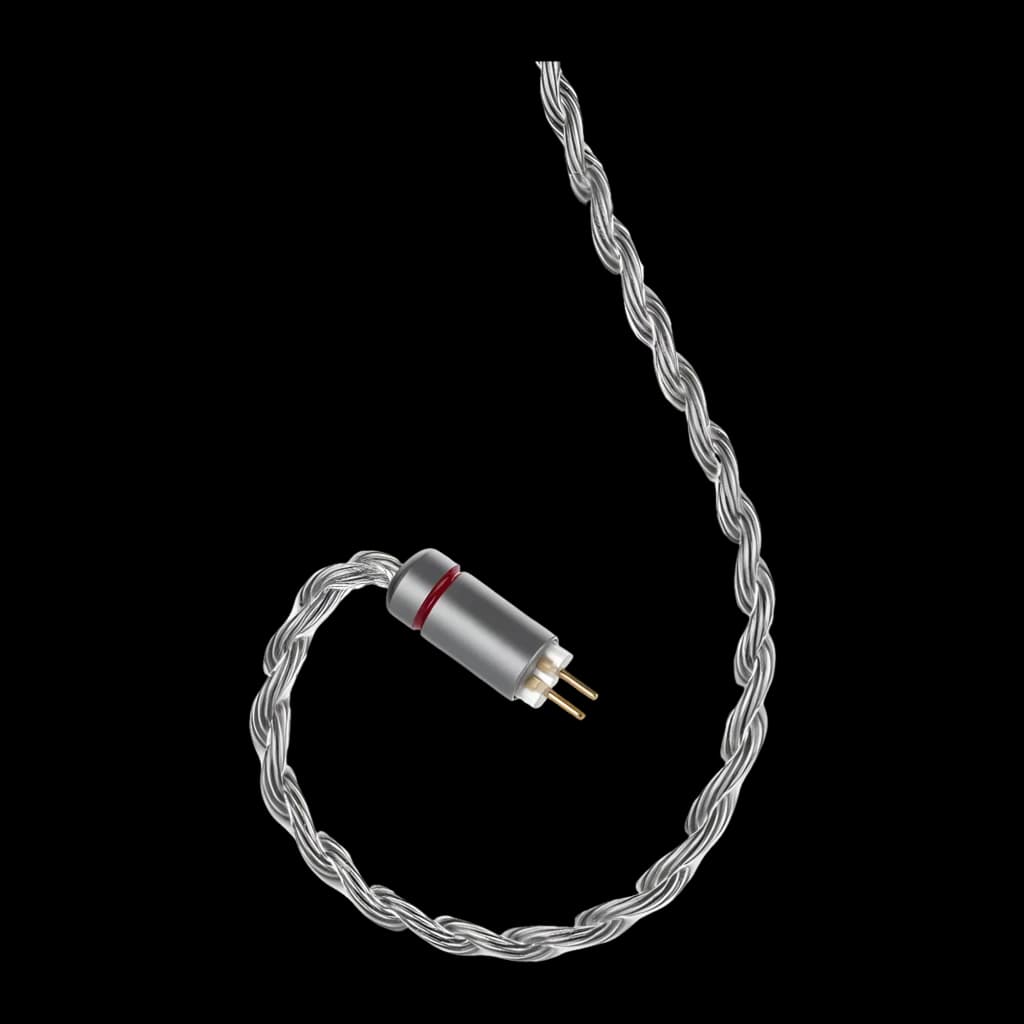 Câble Moondrop MC2 tressé argenté 1,2 m avec micro, connecteur Jack 3,5 mm vers 2‑pin 0,78 mm, fiches dorées et gaine transparente élégante