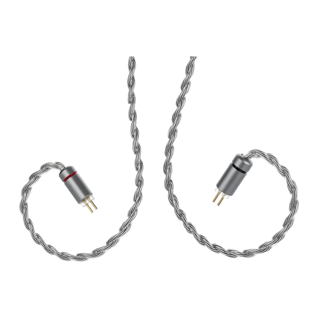 Cable Moondrop MC2 plateado trenzado, 1.2 m, con micrófono en línea, conector jack 3.5 mm dorado y dos pines 0.78 mm con marcadores rojo y gris - Ítem6
