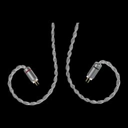 Câble audio tressé argenté 2‑Pin 0,78 mm avec connecteurs dorés, gaine transparente et repère rouge, format tour d oreille pour écouteurs IEM