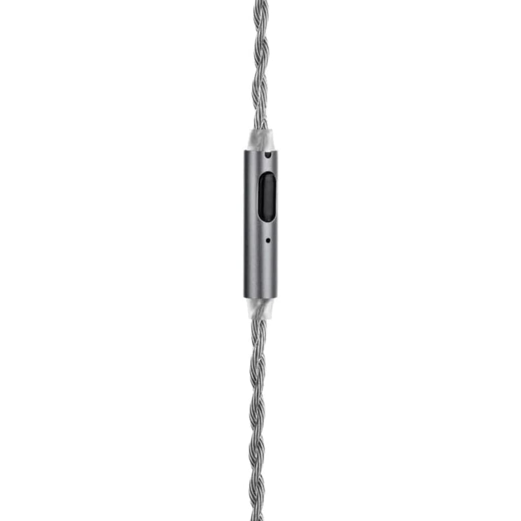 Câble audio tressé gris 1,2 m avec télécommande et micro intégrés, connecteur Jack 3,5 mm vers 2 broches 0,78 mm, finitions métalliques élégantes