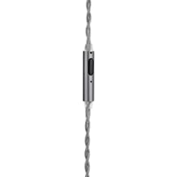 Câble audio tressé gris 1,2 m avec télécommande et micro intégrés, connecteur Jack 3,5 mm vers 2 broches 0,78 mm, finitions métalliques élégantes