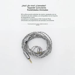 Câble audio tressé argenté 1,2 m avec micro, connecteur jack 3,5 mm et embouts 2‑Pin 0,78 mm, fiche coudée et bouton de commande sur la gaine