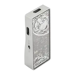 DAC Amplificateur Moondrop Moonriver 3 DSD256 4.4 mm Équilibré en aluminium argenté, façade gravée style anime, ports USB-C et 4.4 mm, interrupteur