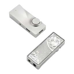 DAC Amplificateur Moondrop Moonriver 3 DSD256 4.4 mm Équilibré en aluminium argenté, molette crantée, double sortie casque et gravure anime détaillée