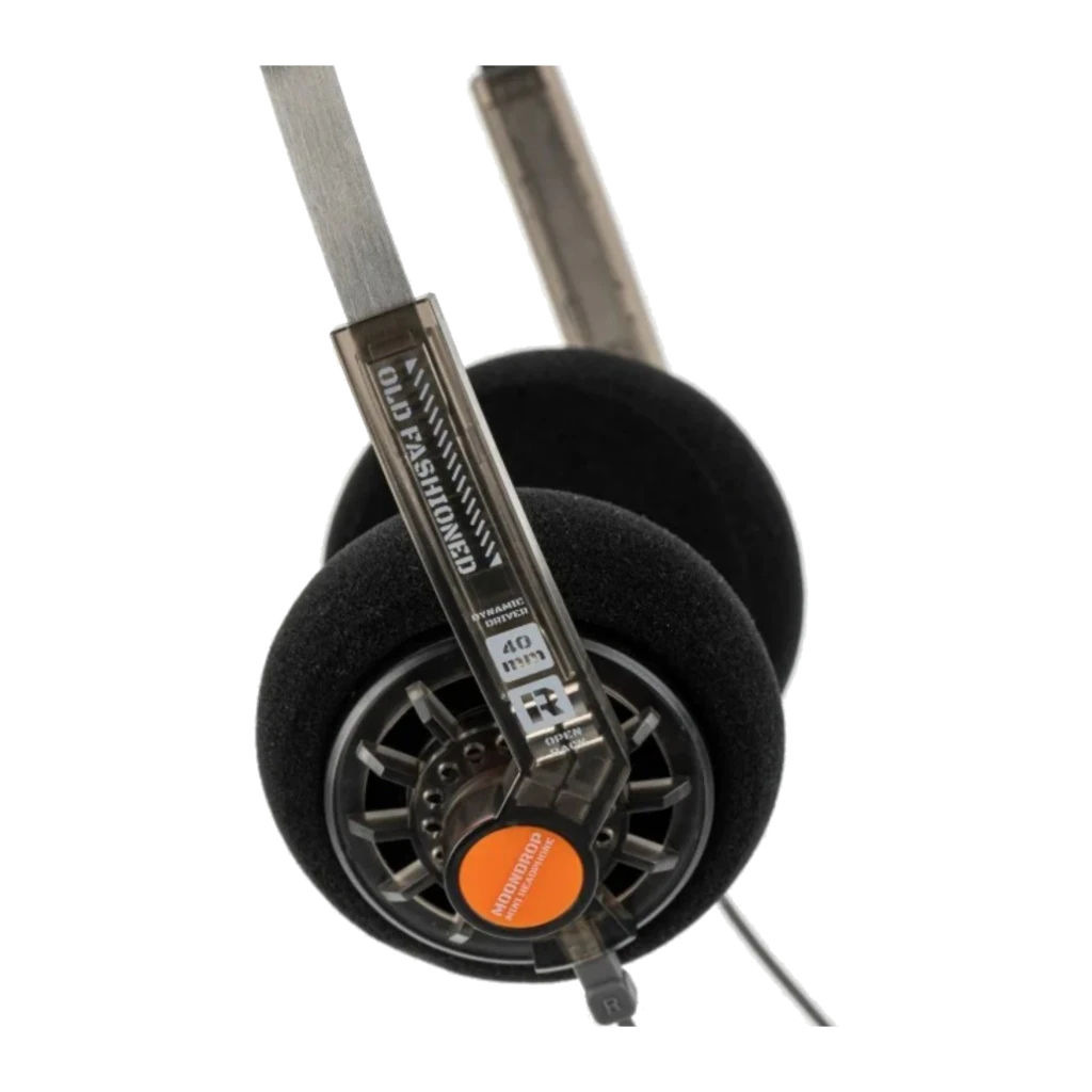 Auriculares Moondrop Old Fashioned on-ear con diadema metálica delgada, almohadillas de espuma, copa abierta con rejilla y acento naranja, cable jack 3.5 mm - Ítem6