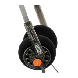 Casque Moondrop Old Fashioned on-ear rétro, arceau métal fin, coussinets mousse noirs, transducteurs 40 mm visibles, câble jack 3,5 mm avec étiquette orange