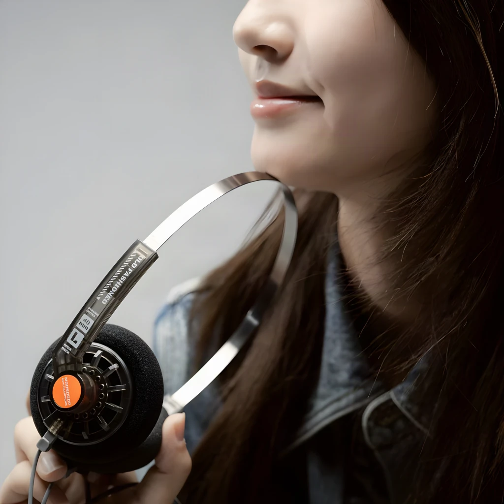 Auriculares Moondrop Old Fashioned on-ear con diadema metálica delgada, almohadillas de espuma, copa abierta con rejilla y acento naranja, cable jack 3.5 mm - Ítem4