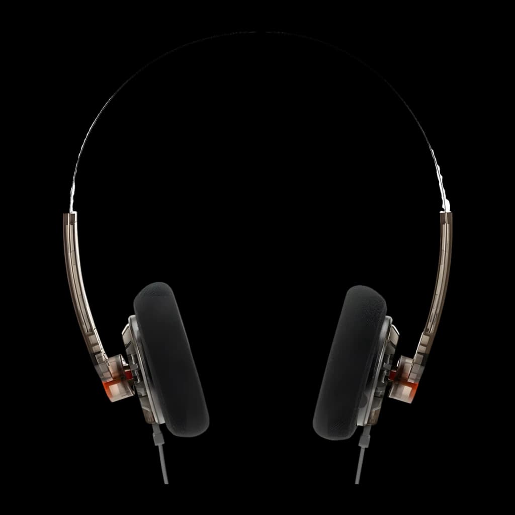 Casque Moondrop Old Fashioned on-ear, arceau fin métallique, coussinets mousse noirs, coques translucides ambrées, câble jack 3,5 mm, driver 40 mm