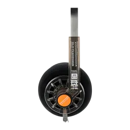 Casque Moondrop Old Fashioned 4.4mm arceau on-ear open-back, oreillette ronde mousse noire, grille métallique, accent orange, arceau métal brossé