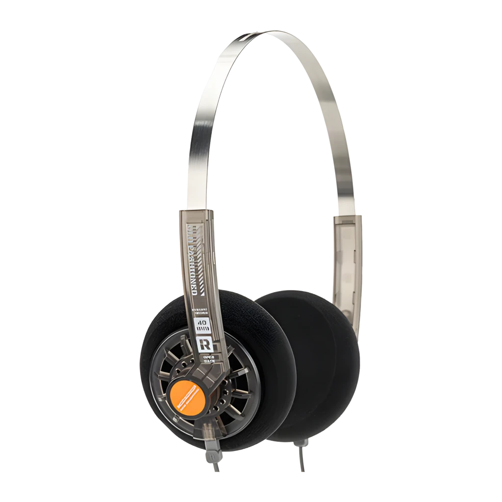 Auriculares Moondrop Old Fashioned 4.4mm on-ear abiertos, diadema metálica delgada, copas de espuma negras y laterales con diseño industrial y acentos - Ítem