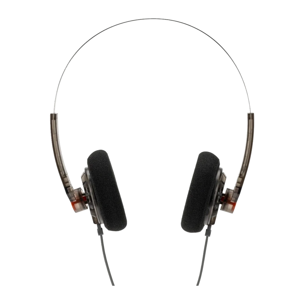 Auriculares Moondrop Old Fashioned Type-C abiertos on-ear con diadema metálica delgada, copas de espuma negras y detalles industriales en gris y naranja - Ítem6
