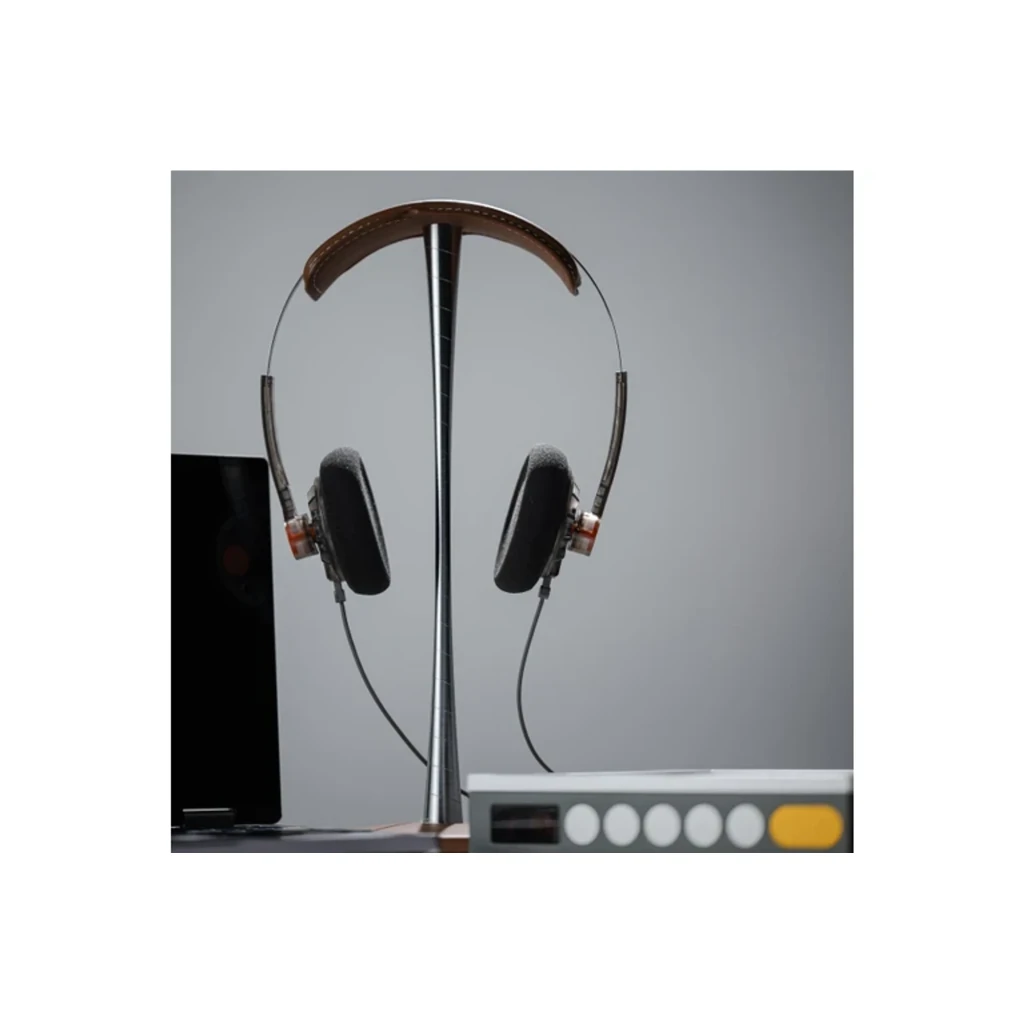 Auriculares Moondrop Old Fashioned Type-C abiertos on-ear con diadema metálica delgada, copas de espuma negras y detalles industriales en gris y naranja - Ítem2