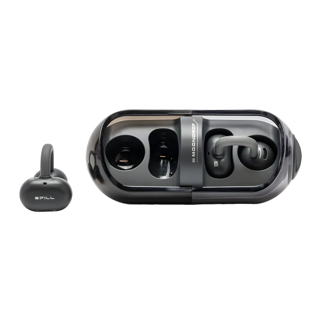 Auriculares Moondrop Pill OWS Negro con gancho de oreja, diseño open-ear, acabado brillante, estuche en forma de cápsula translúcida, Bluetooth 6.0 - Ítem5