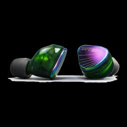 Auriculares Moondrop Rays Gaming In-Ear Monitor con carcasa verde translúcida y panel iridiscente con líneas finas, punta de silicona y diseño ergonómico