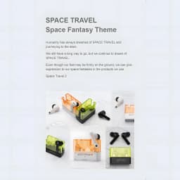 Écouteurs Moondrop Space Travel 2 Blanc TWS intra auriculaires avec boîtier transparent orange et vert, design futuriste, embouts silicone, réduction de