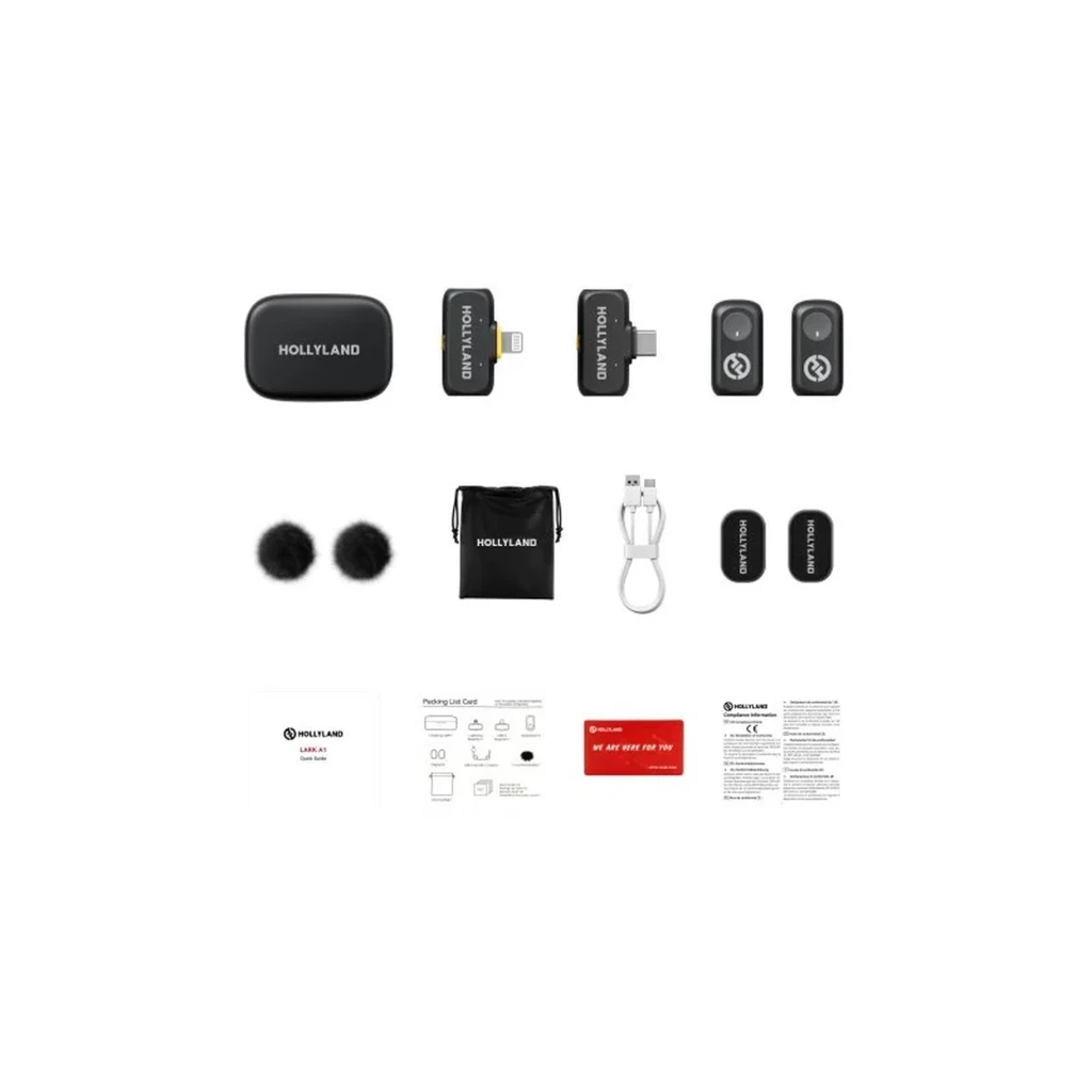 Estojo compacto cinzento espacial com transmissores de lapela sem fio Hollyland, receptor USB-C e Lightning, design elegante e portátil para captação clara - Item6