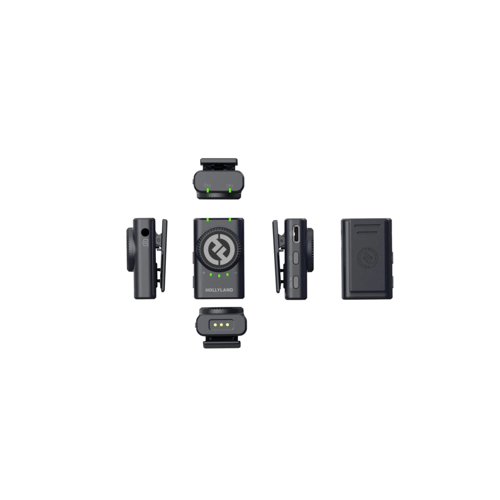 Microfone Hollyland Lark M2 Combo Sem Fios de Lapela com estojo, dois transmissores circulares, receptor compacto, adaptadores USB e LEDs indicadores - Item3