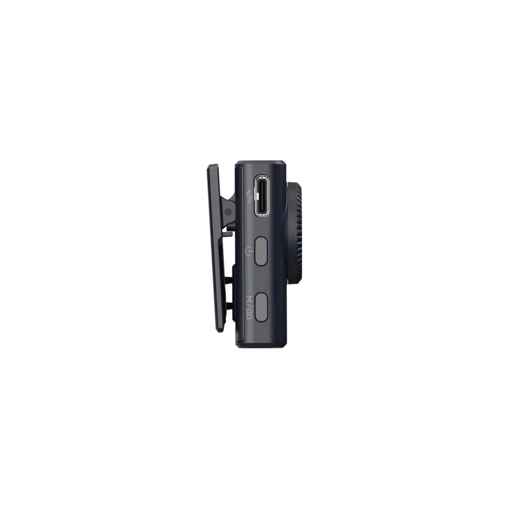 Module récepteur compact noir avec clip latéral, molette de réglage, boutons discrets et port USB‑C, conçu pour le Microphone Hollyland Lark M2 Combo