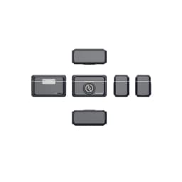 Microphone Hollyland Lark M2 Combo Sans Fil à Pince avec boîtier de charge et deux émetteurs compacts gris, indicateurs LED et design minimaliste modulaire