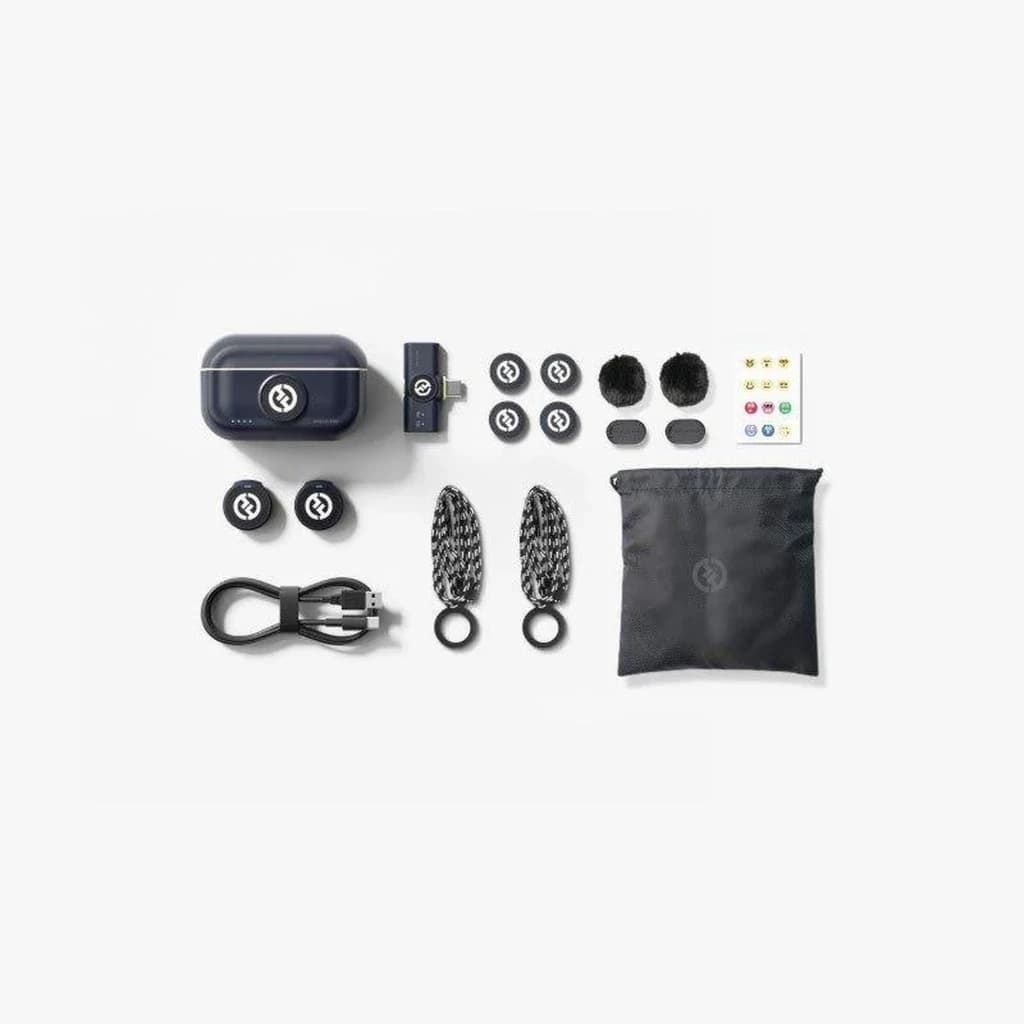 Microphone Hollyland Lark M2 Duo Mobile USB-C Sans Fil à Clip avec deux émetteurs, récepteur USB-C, étui de charge, bonnettes, câbles et sac de transport