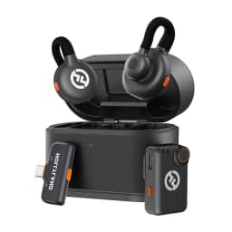 Microphone Hollyland LARK M2S Mini Combo Sans Fil Micro-Cravate avec boîtier de charge compact, deux émetteurs clip, récepteur USB-C et design noir élégant