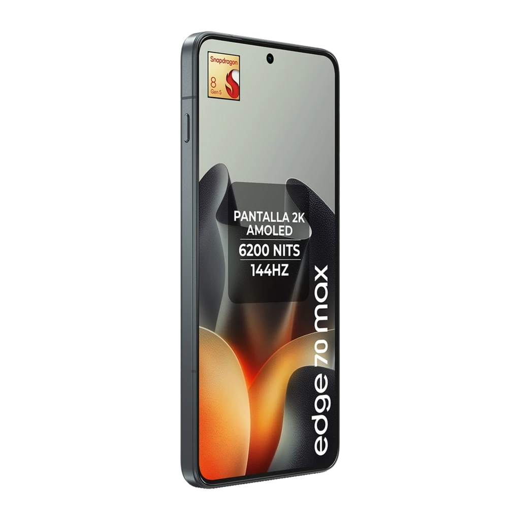 Motorola Edge 70 Max 5G gris con pantalla AMOLED 6,82 pulgadas 144Hz, agujero centrado, triple cámara trasera con módulo cuadrado y logo M - Ítem2