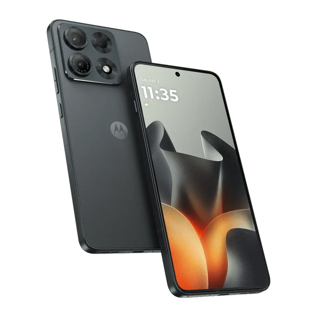 Motorola Edge 70 Max 5G gris con pantalla AMOLED 6,82 pulgadas 144Hz, agujero centrado, triple cámara trasera con módulo cuadrado y logo M - Ítem1