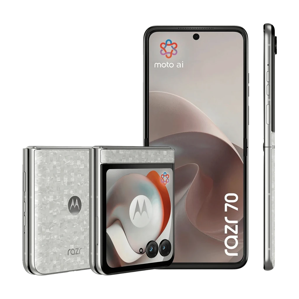Motorola Razr 70 5G Bright White pliable, coque texturée blanche, écran externe large, double caméra, logo Motorola centré, 256 Go, 8 Go, batterie 4800 mAh - Ítem3