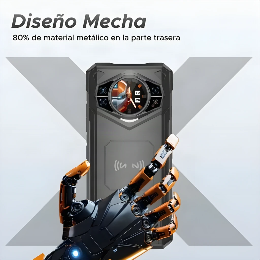 Doogee S200E negro robusto con pantalla 6,72 IPS 120Hz, frontal con notch y biseles delgados; trasera con módulo octogonal, doble cámara y pantalla circular - Ítem9