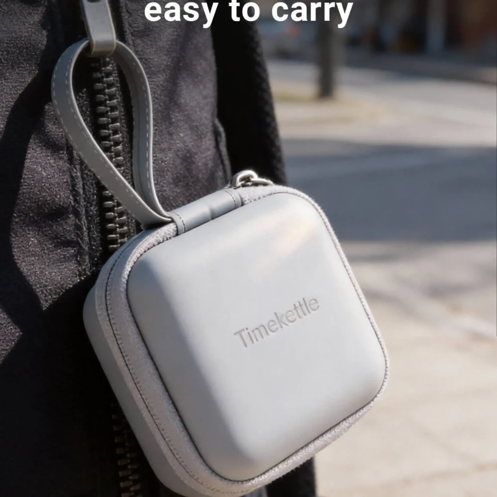 Funda Timekettle W4 Carrying Case Estuche de transporte, cuadrada y compacta, color gris claro, con cremallera perimetral y correa de muñeca integrada - Ítem6