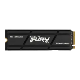 Kingston FURY Renegade SSD 1TB negro con disipador, vista frontal: logo FURY, texto PCIe 4.0 NVMe M.2 y conector dorado