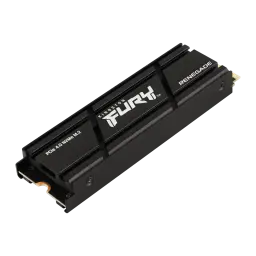 Kingston FURY Renegade SSD 1TB negro con disipador, vista en perspectiva: aletas del disipador, grosor y conector M.2 dorado