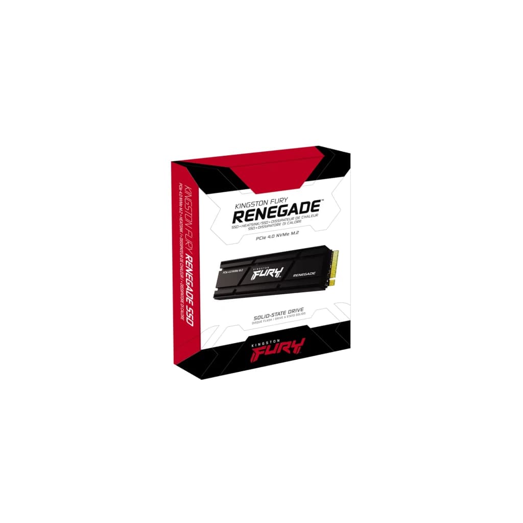 Kingston FURY Renegade SSD 1TB com dissipador, caixa: embalagem frontal preta e vermelha com SSD M.2