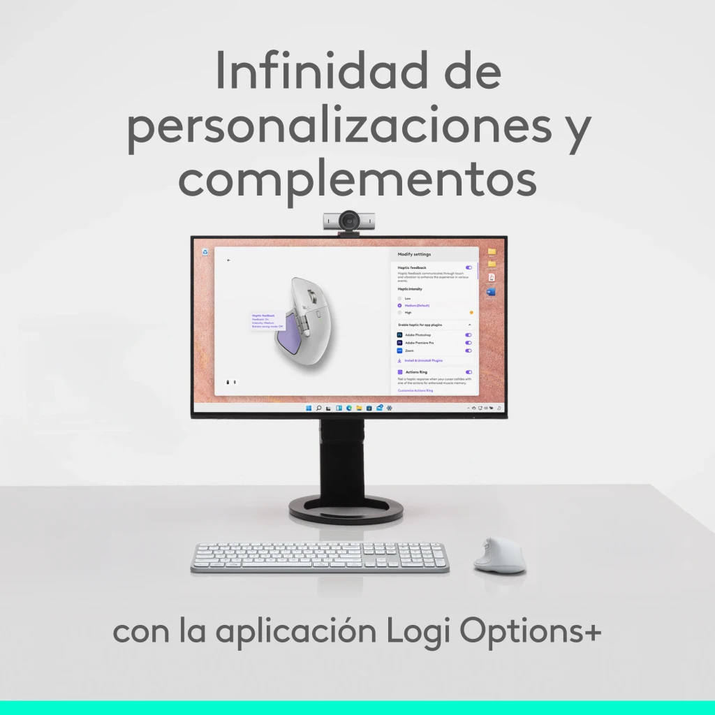 Logitech Ratón MX Master 4 for Mac Blanco, vista lateral izquierda: botones laterales, rueda pulgar y LED verde visibles - Ítem10