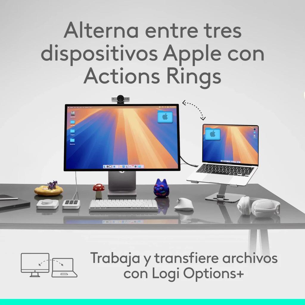 Logitech Ratón MX Master 4 for Mac Blanco, vista lateral izquierda: botones laterales, rueda pulgar y LED verde visibles - Ítem13