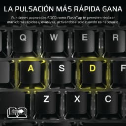 Corsair K70 Core TKL RGB Rojo, detalle: teclas WASD iluminadas en amarillo con retroiluminación RGB destacada