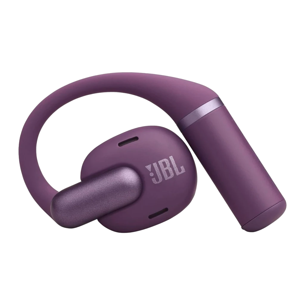 JBL Sense Pro True Wireless Open-Ear púrpura, kit angular: estuche abierto con auriculares alojados en tono más oscuro y uno - Ítem7