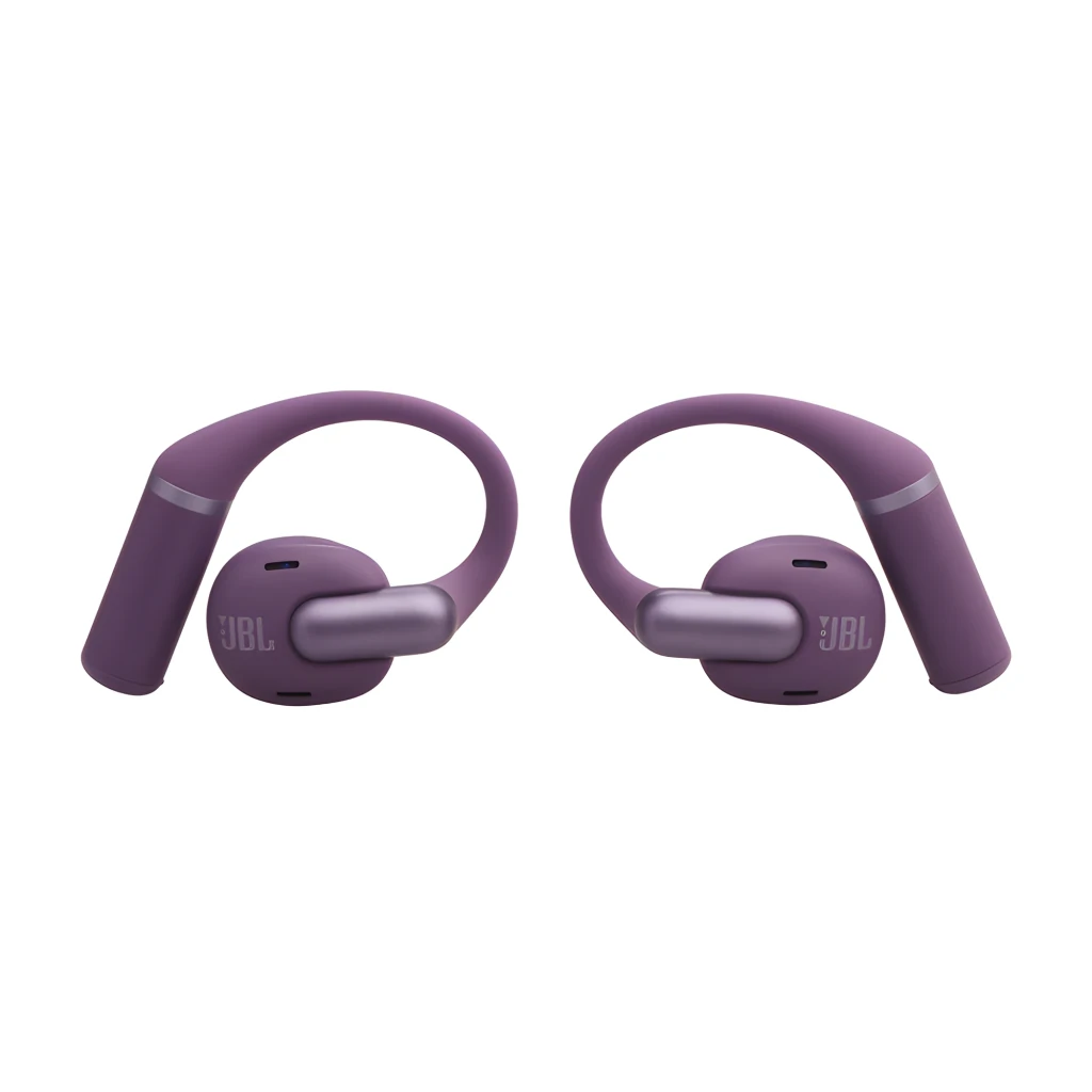 JBL Sense Pro True Wireless Open-Ear púrpura, kit angular: estuche abierto con auriculares alojados en tono más oscuro y uno - Ítem4