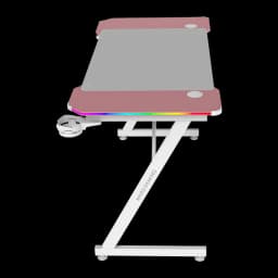 Mars Gaming MGD-X120RGB 120x60cm Rosa, vista lateral: pata Z blanca con logo, iluminación ARGB frontal encendida y