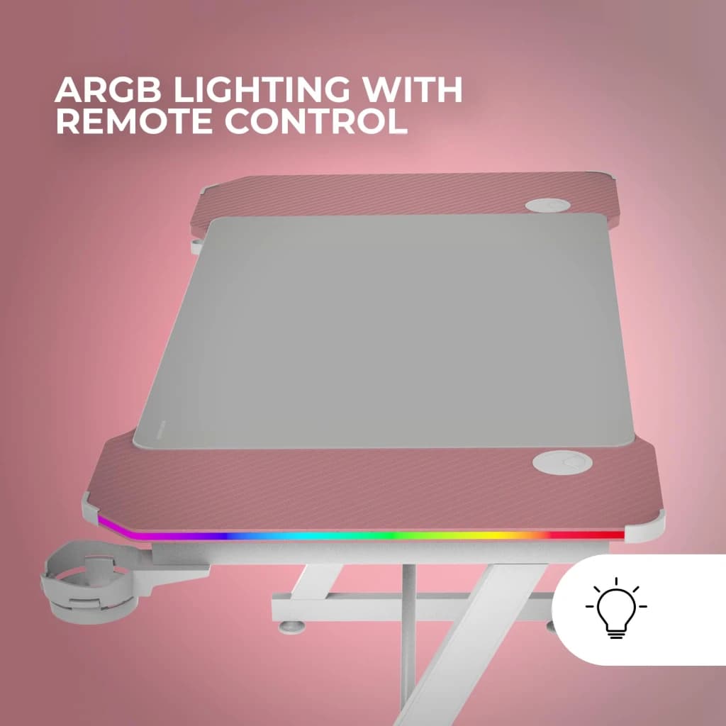Mars Gaming Mesa MGD-X120RGB 120x60cm Rosa, detalle: iluminación ARGB bajo el tablero con mando a distancia