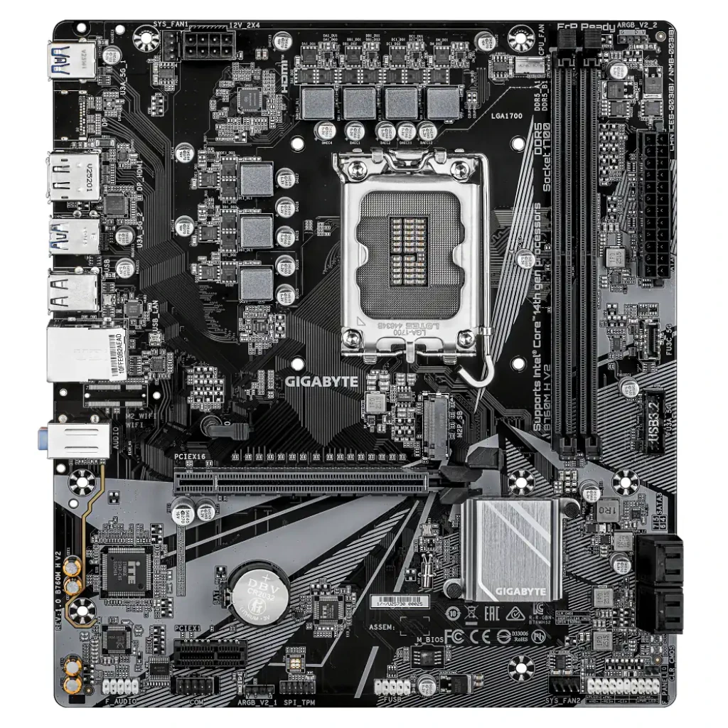 Gigabyte B760M H V2 128GB castanho escuro, vista principal: placa-mãe e caixa do produto com logo Ultra Durable - Item1