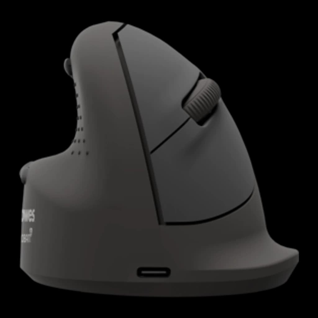 Fellowes Breyta Plus+ Talla M Zurdo Negro, vista lateral derecha: rueda de desplazamiento, botones y puerto USB-C en la base