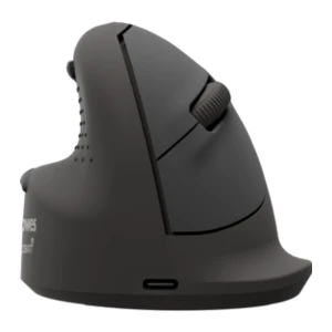 Fellowes Breyta Plus+ Talla M Zurdo Negro, vista lateral derecha: rueda de desplazamiento, botones y puerto USB-C en la base
