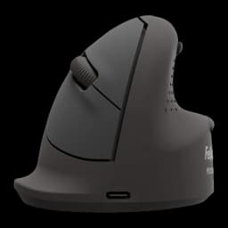Fellowes Breyta Plus+ Talla M Zurdo Negro, vista lateral izquierda: perfil vertical, botones laterales, logo y puerto USB-C