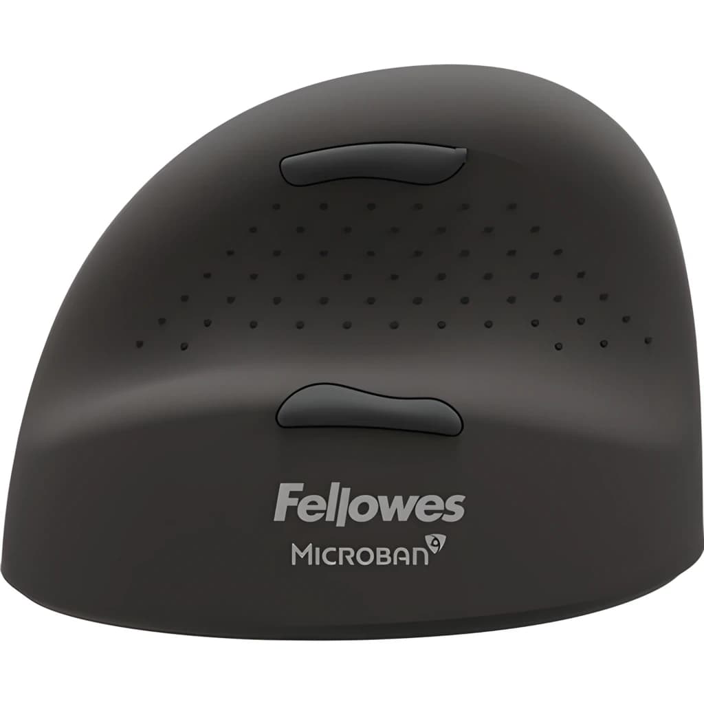 Fellowes Breyta Plus+ Talla M Zurdo Negro, vista superior: botones, textura antideslizante y logo Microban visibles