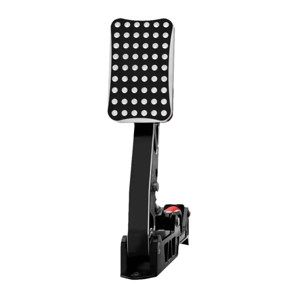 Simagic P2000 Crimson Edition, vue en perspective: 3 pédales noires avec ressorts rouges et base en aluminium - Ítem3