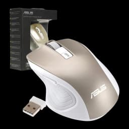 ASUS Souris MW202 Or, kit complet: souris en angle trois quarts avec récepteur USB et boîte du produit